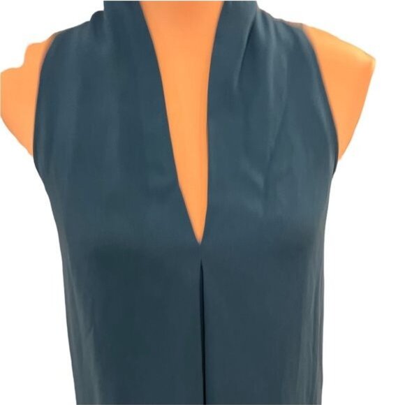 ARITZIA Wilfred Teal Flowy V-Neck Shift Monge Dress Size XS Sleeveless - Picture 5 of 7